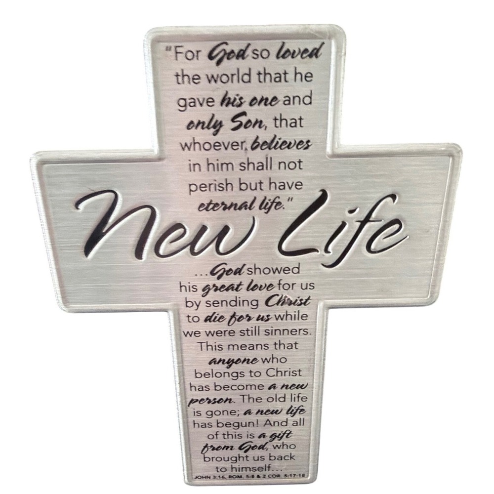 Lighthouse Christian‎ Products New Life Scripture Cross Silver Metal Plaque 5in